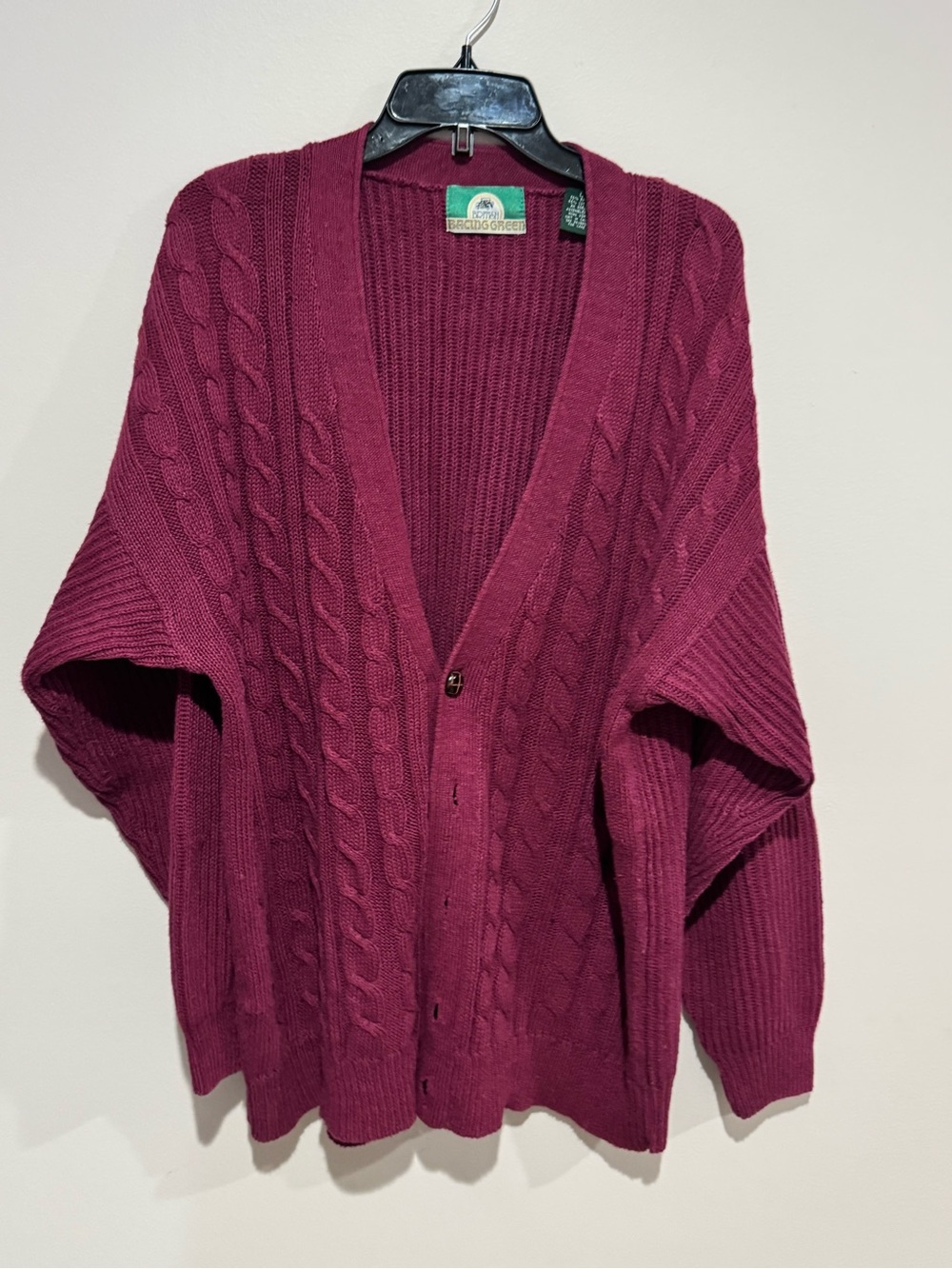 Vintage British Racing Green Burgandy Sweater Cardigan Sz Large